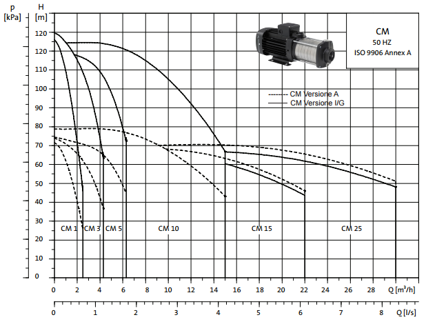 curva di rendimento pompe grundfos serie cm